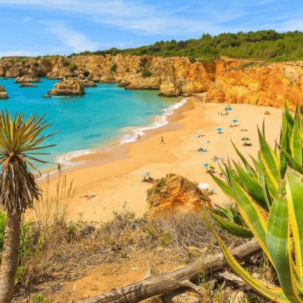 Vue panoramique des magnifiques plages de l'Algarve, avec ses eaux cristallines et ses étendues de sable doré, offrant un cadre paradisiaque pour les vacanciers et les amoureux de la mer.